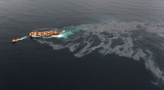 Крушение контейнеровоза Rena у берегов Новой Зеландии. Разлив нефти (32 фото)