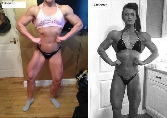 Девушка "до и после" нескольких лет занятий бодибилдингом (30 фото)