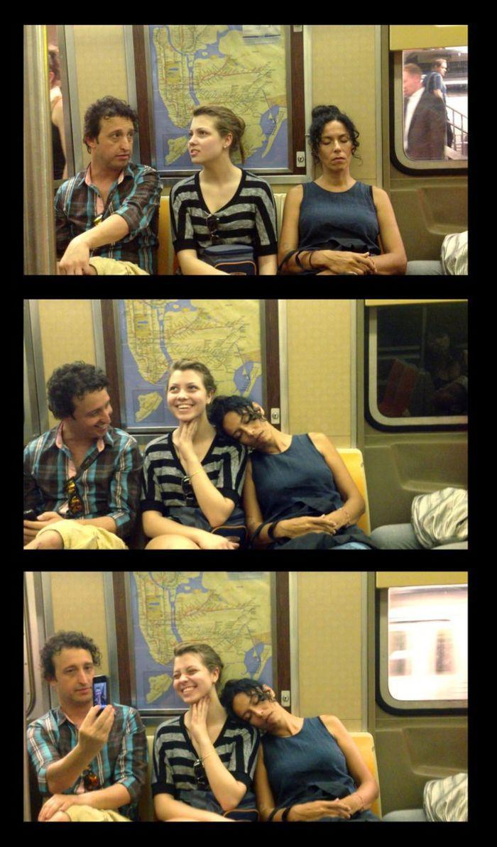  Эксперимент художницы в вагоне метро (8 фото) 
