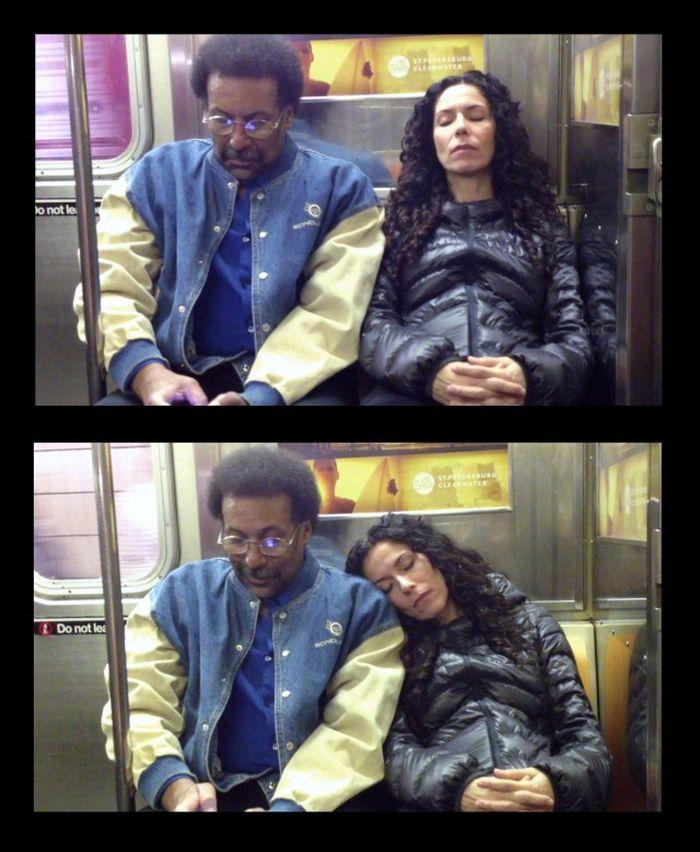  Эксперимент художницы в вагоне метро (8 фото) 