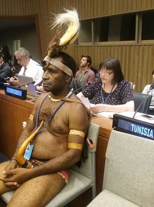 На заседание ООН пришел папуас в национальном костюме (фото)