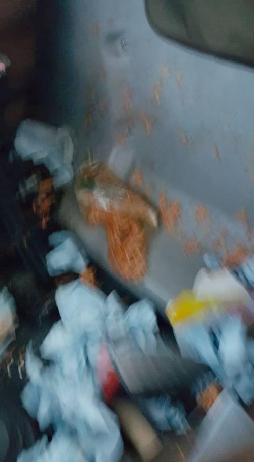 Контейнер с обедом влетел в лобовое стекло (4 фото)