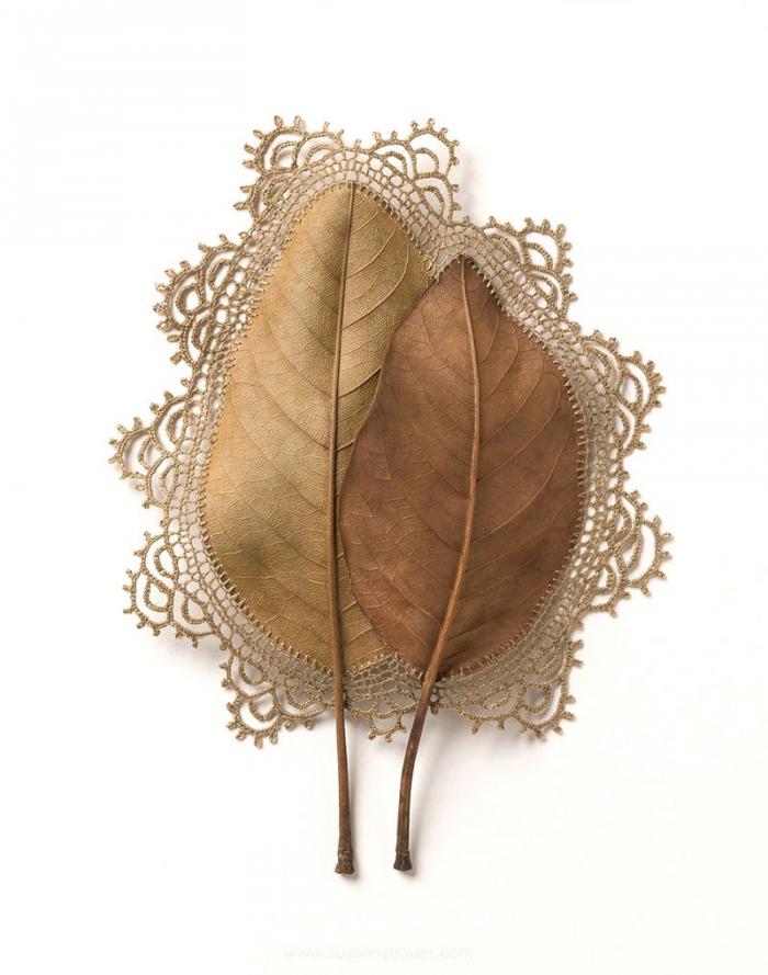 Необычное хобби: вязание крючком на опавших листьях (10 фото)