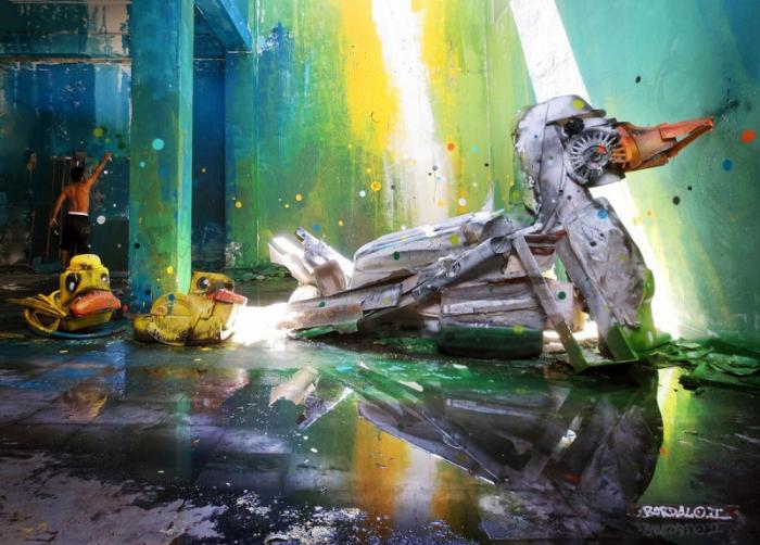 Потрясающий стрит-арт из мусора  (19 фото)