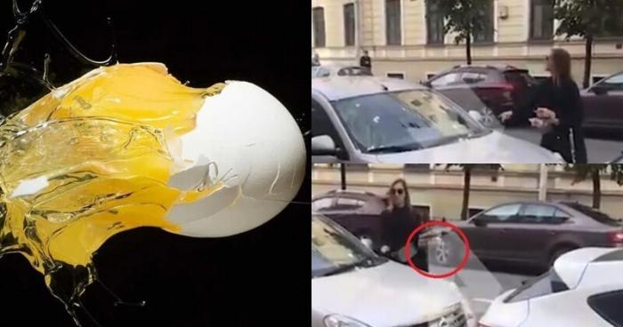Нервная автоледи забросала яйцами машину мужчины (2 фото)