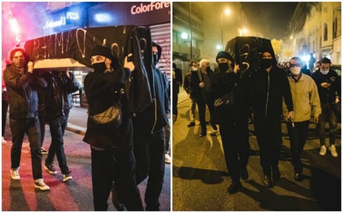 В Париже протестующие "похоронили" бары и рестораны (4 фото)