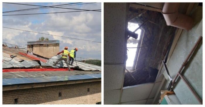 Строители уронили на крышу груз и проломили (7 фото)