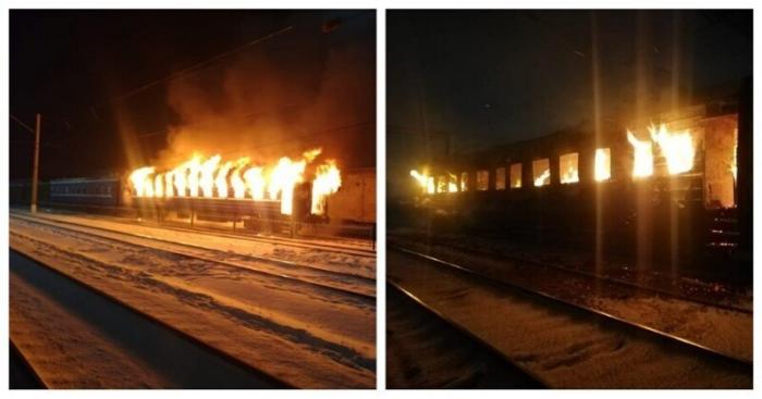 В Казахстане эпично сгорел вагон-ресторан (2 фото)