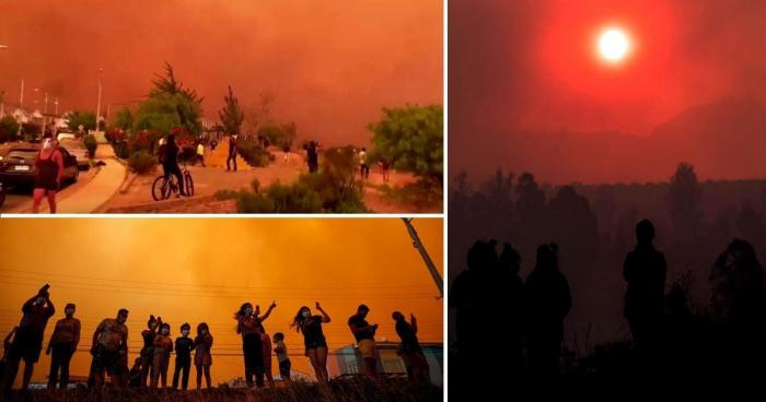 Лесные пожары окрасили чилийское небо в красный (6 фото)