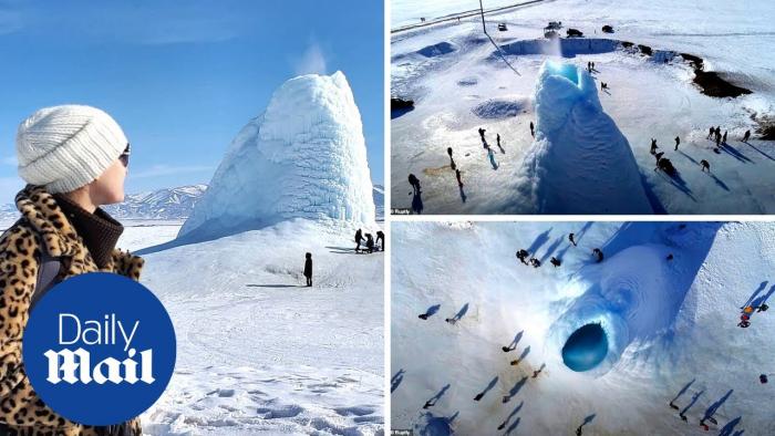 В Казахстане возник ледяной вулкан (7 фото)