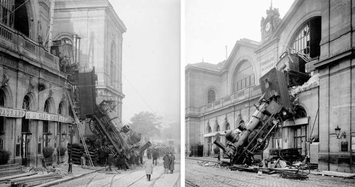 Крушение поезда на вокзале Монпарнас в снимках 1895 года (5 фото)