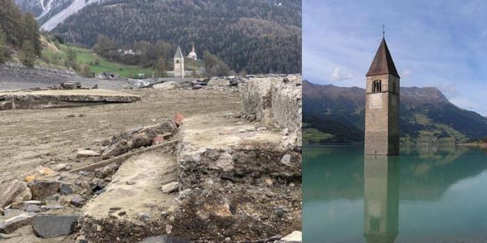 В Италии из-под воды появилась деревня, затопленная 70 лет (8 фото)