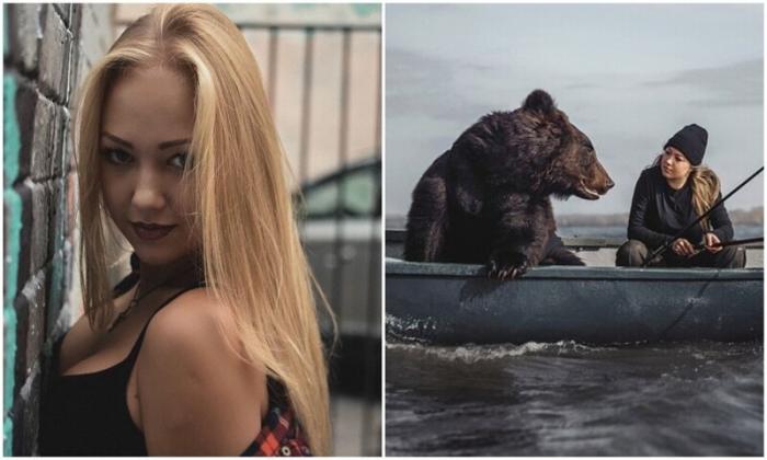 Девушка из Новосибирска порыбачила с медведем (8 фото)
