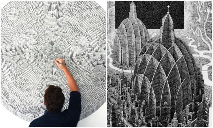 Художник рисует невероятно детальные мегаполисы обычной ручкой (17 фото)