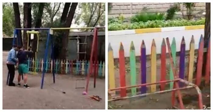 В Омске мужчина объявил войну детской площадке (3 фото)  