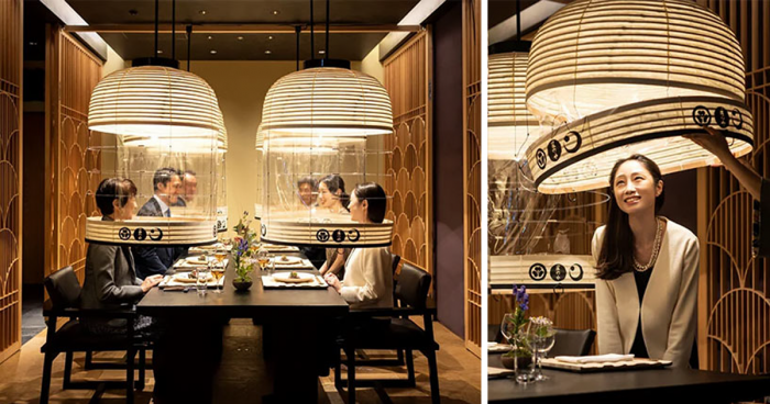 Ресторан в Токио предлагает гостям необычную защиту от коронавируса: фонарики (8 фото)