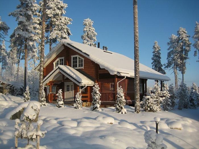  Домик в лесу, зима, снег (23 фото) 