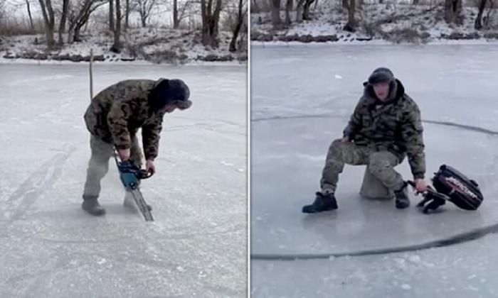 Рыбак из Ленинска показал, как сделать ледяную карусель (6 фото)  