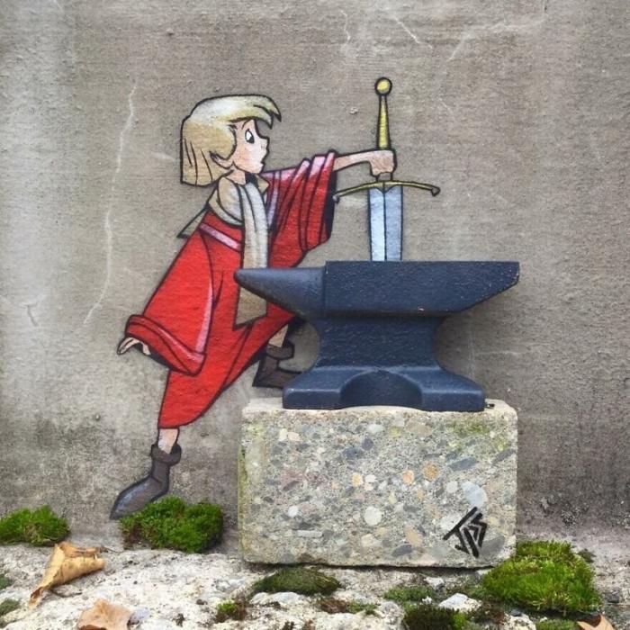  Художник создает граффити, взаимодействующие с окружающей средой (9 фото) 