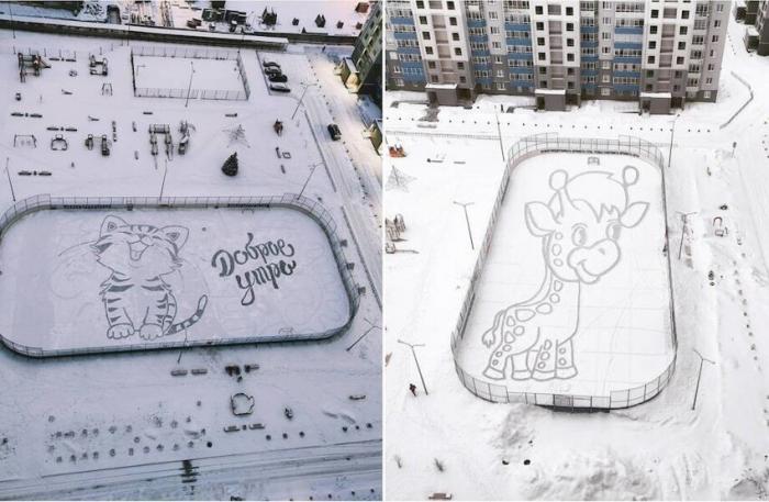  Вместо кисти - лопата: житель Екатеринбурга создает картины на снегу (11 фото)  