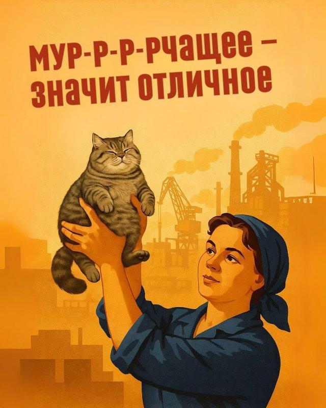 Нейросеть добавила котиков на знаменитые советские плакаты (8 фото)